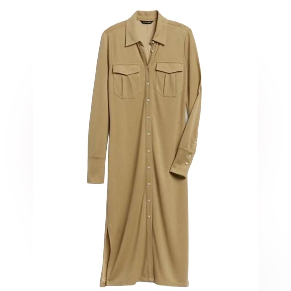 Banana Republic Tan Button-Front Midi Polo Shirt Dress Alegre